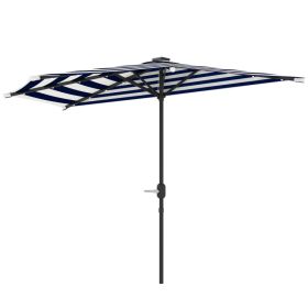 Half Umbrella Outdoor Patio Umbrella, Small Balcony Umbrella, Vented Half Patio Umbrella With Crank 8 Ribs, Porch Umbrella For Garden Deck Poolsi (red: Navy Blue)