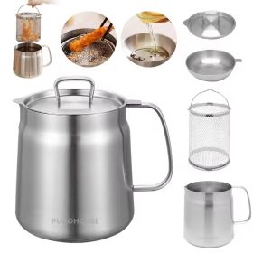 2L Stainless Steel Oil Filter Pot, With Fine Mesh Filter, Oil Storage Tank, Frying Basket (red: Silver-2L)