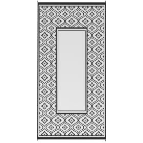 Reversible Outdoor Rug, Waterproof Plastic Straw With Carry Bag, 9 X 18, Black & White Gourd Border (red: Black)