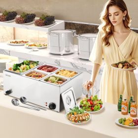Commercial Electric Food Warmer 5-Pan Countertop Buffet 15.3QT Bain Marie (red: Silver)