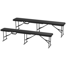 2 Pack 6 Ft Portable Foldable Bench Seats, Plastic Folding Benches With Carrying Handle For Camping, Black (red: Black)