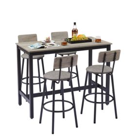 Bar Table Set With 4 Bar Stools PU Soft Seat With Backrest, Grey, 47.24'' L X 23.62'' W X 35.43'' H (red: defaulttitle)