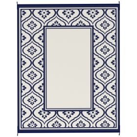 Reversible Outdoor Rug, Waterproof Plastic Straw With Carry Bag, 8 X 10, Blue & White Gourd Border (red: Blue)