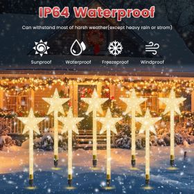 8Pack Christmas Solar Stake Light 64LED Beads Star Shaped Pathway Lights With 8 Lighting Modes IP64 Waterproof Xmas Decoration For Garden Patio Y (red: Star)