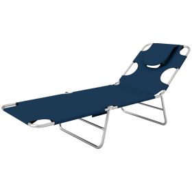 Folding Outdoor Chaise Lounge Sun Tanning Chair With Face Cavity, Pillow, 5-level Adjustable For Beach, Pool, Dark Blue (red: Blue)
