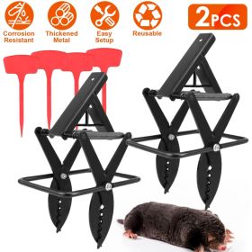 Hot Selling 2PCS Easy Setup Mole Scissor Traps Outdoor Reusable Mole Rodent Control Trap Solid Metal Material For Lawn Garden Yard Pro Type (red: Black pro)