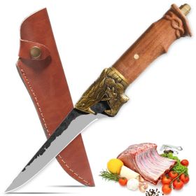 Qulajoy Boning Knife - Hand Forged Camping Knife 7Cr17MOV Blade - Dragon Head Handle And Leather Sheath - Unique Dragon Style - Viking Knife For (red: Fillet Knife)