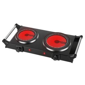 1800W Electric Double Burner Portable Heating Hot Plate Stove Countertop RV Hotplate With 5 Temperature Stepless Adjustments Portable Handles (red: Double)