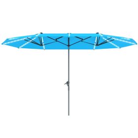 15ft Double-Sided Outdoor Umbrella With Solar Lights, Extra Large Aluminum Patio Umbrella With Crank, Blue (red: Blue)