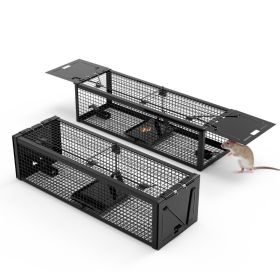 2Pack 15.35x4.72x3.94in 2-Door Humane Live Rat Trap Galvanized Iron Rodent Trap Cage Reusable For Home Garden Farm Warehouse (red: Black)