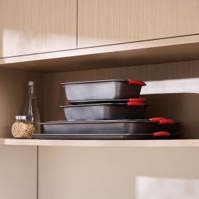 Baking Pan Set 6-Piece Nonstick Carbon Steel Bakeware Set With Silicone Handle (red: Grey)