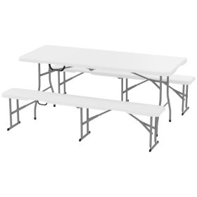 6FT 3 PCS Portable Camping Table And Chairs, Folding Picnic Table Bench Set With Carrying Handles For BBQ, Party, White (red: White)