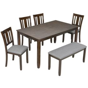 6 Piece Kitchen Dining Set, Rectangular Wooden Dining Table With 4 Upholstered Chairs And A Bench, Dining Table Set For 6 People, Living Room, Ho (red: defaulttitle)