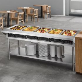 5-Pan Commercial Food Warmer Steam Table With Independent Temperature Control (red: Silver)