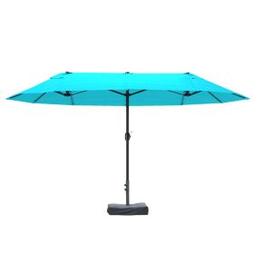 Patio Umbrella, 15 Steel Rectangular Outdoor Double Sided Market Umbrella With Base, Sun Protection & Easy Crank, Blue (red: Blue)