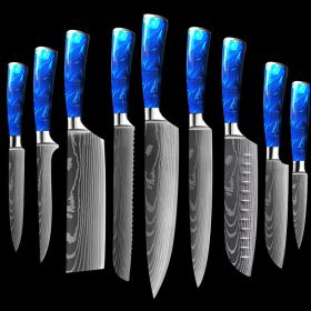 8-inch Chef Knife with Blue Resin Handle (red: Blue 9piece set)