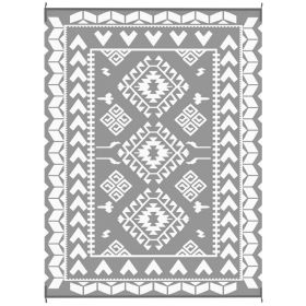 Reversible Outdoor Rug, Waterproof Plastic Straw With Carry Bag, 9 X 12, Gray & White Rhombus Patchwork (red: Gray)