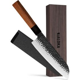 8 Inch Gyuto Knife - Professional Japanese Chef Knife - 3 Layers 9CR18MOV High Carbon Steel - Hand Hammered Blade Kitchen Knife (red: Santoku Knife)