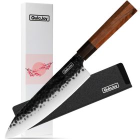 Qulajoy 7 Inch Santoku Knife - Professional Japanese Chef Knife - Razor Sharp 9cr18mov Blade - Hammered Kitchen Knife - Octagonal Rosewood Handle (red: Chef)