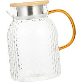 Carafe Lids Included Cold Kettle Large Capacity Water Pitcher Non-slip Juice Jug For Kitchen (red: Glass)