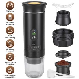 3-in-1 Portable Espresso Machine Cordless Self-Heating Coffee Maker With 7500mAh Battery 20Bar Pressure Anti-Dry Burn Fit For Ground Coffee&NS&DG (red: Black)