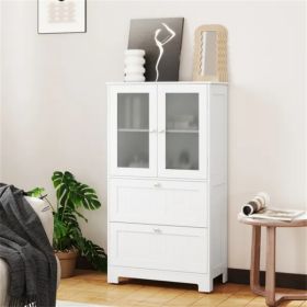 Freestanding Floor Storage Cabinet With Adjustable Shelf & 2 Drawers, Frosted Tempered Glass Door Sideboard (red: defaulttitle)