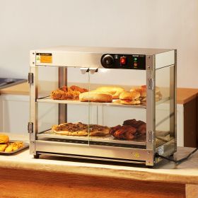 2-Tier Commercial Food Warmer Display Countertop Pizza Cabinet With Light (red: Silver)