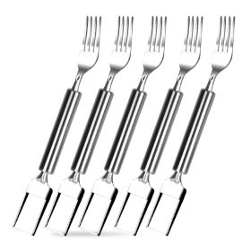 5Pcs 2 In 1 Watermelon Cutter Slicer Fork Stainless Steel Dual Head Watermelon Fruit Cutting Fork Knife For Summer Family Gathering Friend Party (red: 5Pcs)