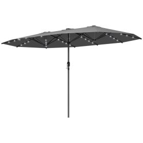 Garden Parasol, Double-Sided Sun Umbrella With LED Solar Lights, Patio Parasol For Outdoor, Gray (red: Gray)