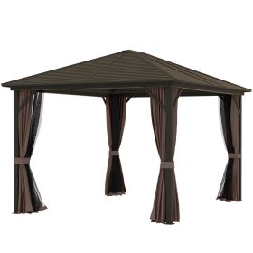 10 X 12 Hardtop Gazebo With Curtains And Netting, Gazebo Canopy With Aluminum Frame And Hooks, Coffee (red: Coffee)