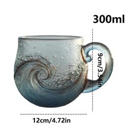 Handmade Sea Glass Wave Cup ,a Unique Wave Designed Wave Coffee Cup, Suitable For Beach Themed Drinks For Families And Gifts (red: Blue)