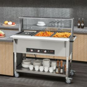3-Pan Commercial Food Warmer, 3 X 20.6QT Electric Steam Table, 1500W Professional Buffet Catering Food Warmer With Acrylic Sneeze Guard, Food Gra (red: Silver)