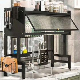 Double Tier Countertop Dish Draining Rack, Kitchen Sink Storage Shelf Organizer (red: 33.5inch)