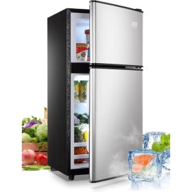 KRIB BLING 3.5Cu.Ft Compact Refrigerator Mini Fridge With Freezer, Small Refrigerator With 2 Door, 7 Level Thermostat Removable Shelves For Kitch (red: Silver)