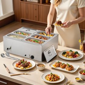 Commercial Food Warmer 6-Pan 1500W Countertop Buffet Bain Marie With Lid (red: Silver)