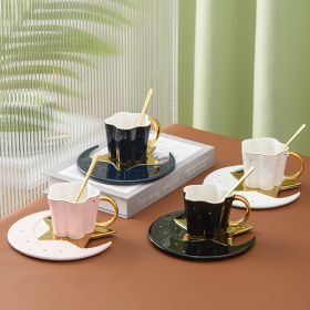 Creative Ceramic Cup With Star And Moon Saucer (red: Four color mixed)