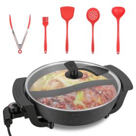 6L Electric Hot Pot With Divider 1100W Dual-Flavor Pot Shabu Shabu Pot Non-Stick With 5-Temp Control For Shabu Shabu Fondue Perfect For Family Ga (red: Black)