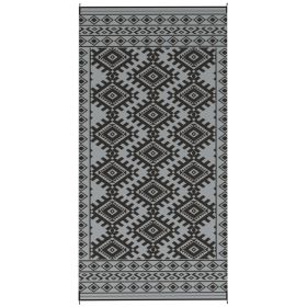 Reversible Outdoor Rug, Waterproof Plastic Straw With Carry Bag, 9 X 18, Black & Gray Rhombus Border (red: Gray)