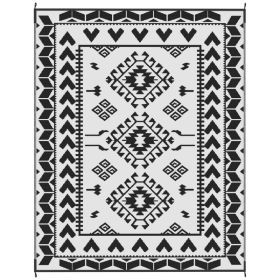 Reversible Outdoor Rug, Waterproof Plastic Straw With Carry Bag, 8 X 10, Black & White Rhombus Patchwork (red: Black)