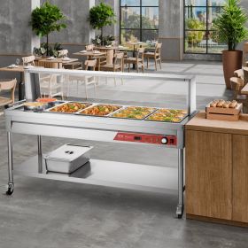 8 Pans + 2 Pots Commercial Food Warmer Steam Table With Undershelf Shield (red: Silver)