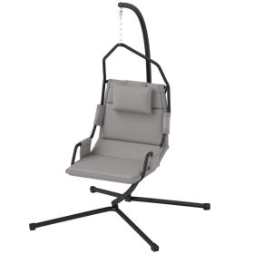 Hammock Chair With Stand And PA Coating Cushion, Hanging Swing Chair With Steel Frame For Indoor And Outdoor, Gray (red: Gray)