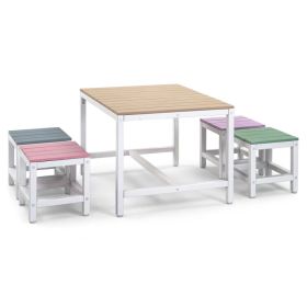 5-piece Children's Patio Table And Chair Set - 1 Table & 4 Stools, 29.5 Inches, Khaki, Pink, Purple, Blue, And Green Color Blocking, Made Of Popl (red: defaulttitle)