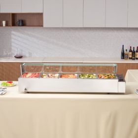 Commercial Electric Food Warmer Countertop Buffet 5*8Qt With Glass Shield (red: Silver)