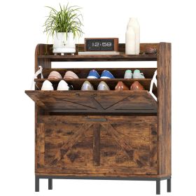 Shoe Cabinet Organizer With 2 Flip Drawers, Legs, Narrow Shoe Storage Cabinet For Entryway, Hallway, Rustic Brown (Color Choices: Brown)