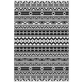 Reversible Outdoor Rug, Waterproof Plastic Straw With Carry Bag, 6 X 9, Black & White Geometric Wall (red: Black)