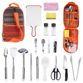 19Pcs Camping Cooking Utensil Kit Portable Picnic Cookware Outdoor Kitchen Equipment Gear Campfire Barbecue Appliances With Storage Bag (red: Orange)