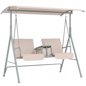 2-Seater Outdoor Porch Swing With Canopy And Table, Patio Swing Chair For Garden, Poolside, Backyard, Beige (red: Beige)