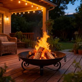 24 Inch Heavy-Duty Metal Fire Pit Bowl Outdoor Wood-Burning Firepit With Handles (red: Black)