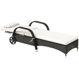 Outdoor Chaise Lounge, 5-Level Adjustable Backrest Rattan Pool Lounge Chair With Wheels, Cushion & Headrest, Cream (red: Cream)