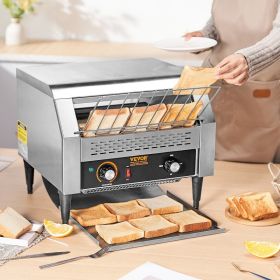 Commercial Conveyor Toaster, 450 Slices/Hour Conveyor Belt Toaster, Heavy Duty Stainless Steel Commercial Toaster Oven, Electric Restaurant Comme (red: Silver)